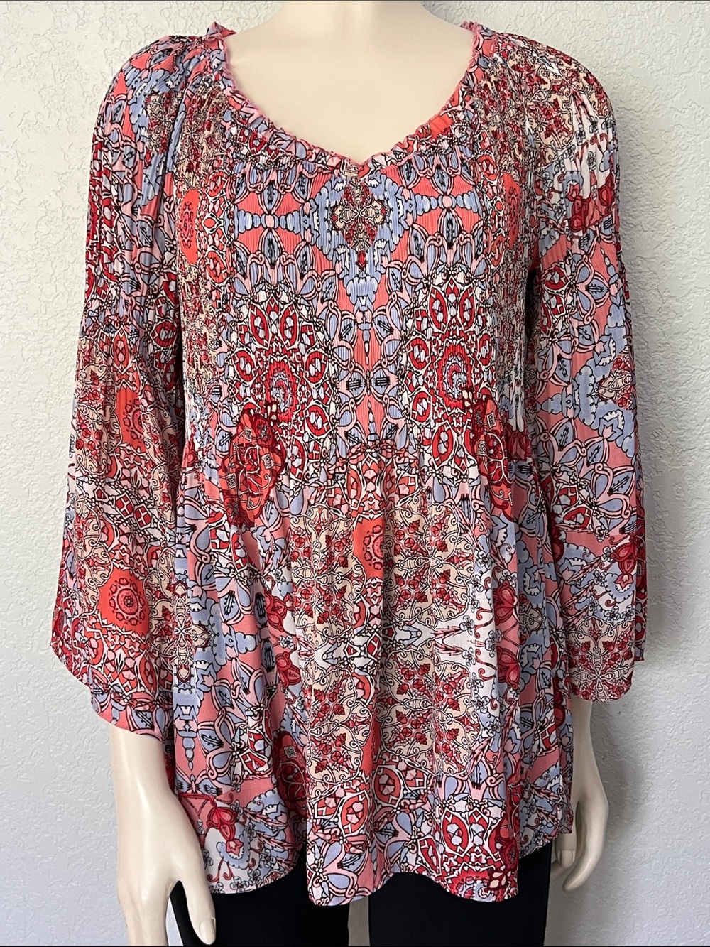 Boho Paisley Medallion Peasant Top Flowy Stretch Women’s Small Floral & Ivy